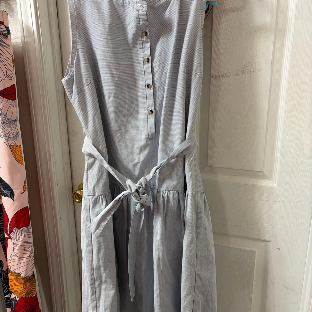 Alex Marie Light Blue Button-Front Tie-Waist Midi Dress